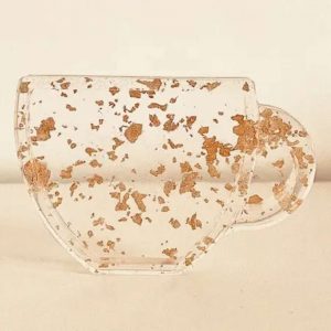 .Sous-verre rond en résine époxy avec feuilles d’or incrustées, fait main et résistant à l’eau