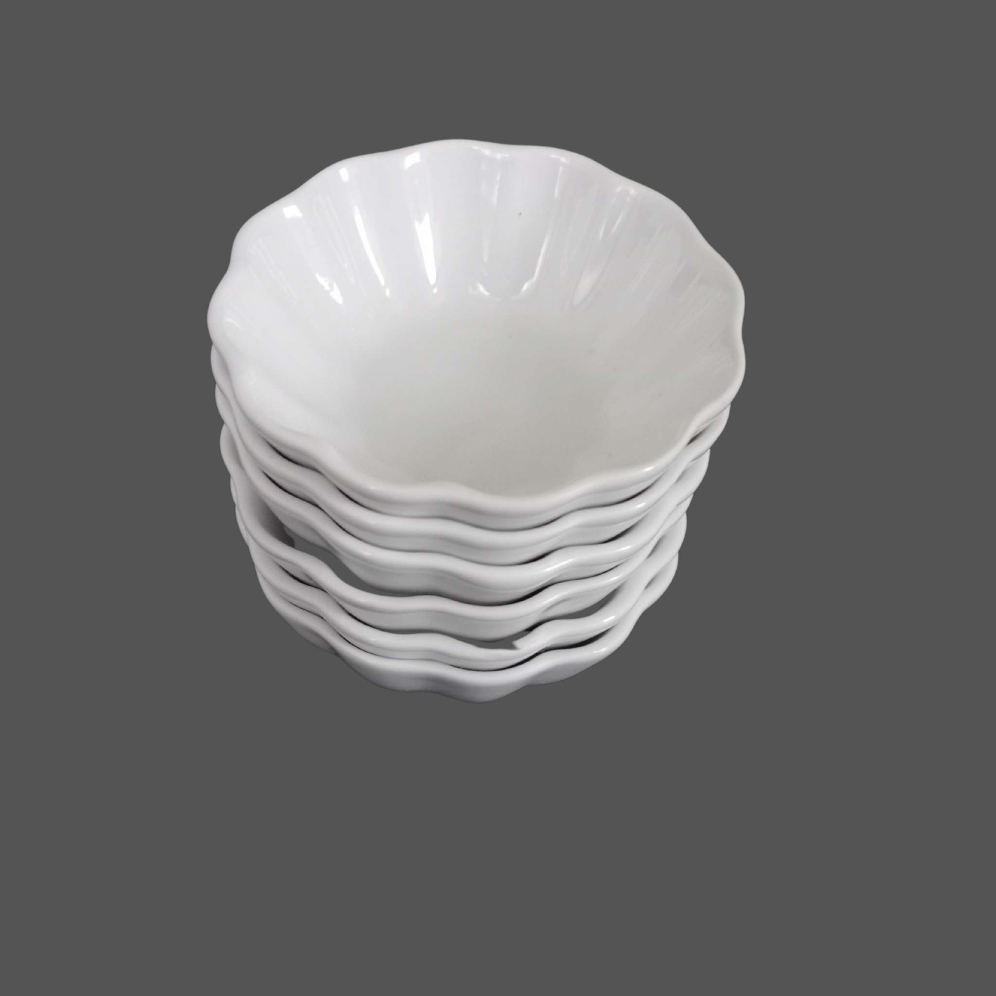 Lot de 6 coupelles blanches en forme de fleur en faïence – vaisselle pour sauces ou condiments