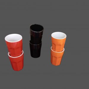 Lot de 6 tasses à café en faïence colorées – noire, rouge et orange – style vintage