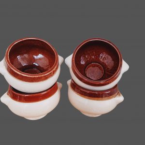 Lot de 4 bols à soupe à l’oignon en grès beige et marron, style rétro