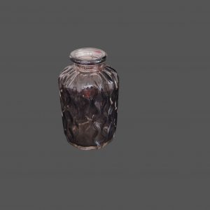 Petite bouteille déco en verre chinée gris clair, pour fleur séchée ou décoration intérieure minimaliste.