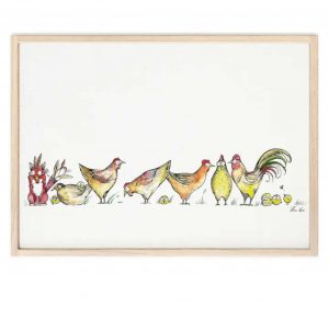 affiche renard en fourrure de poulet