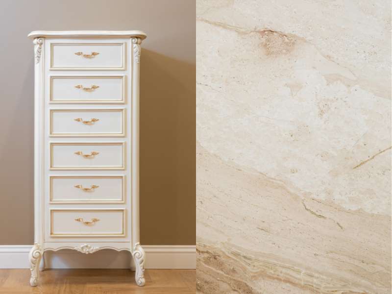 Relooking d’un meuble avec papier peint autocollant marbré