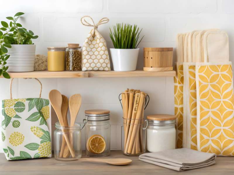 cuisine éco-responsable avec bocaux en verre et objets durables