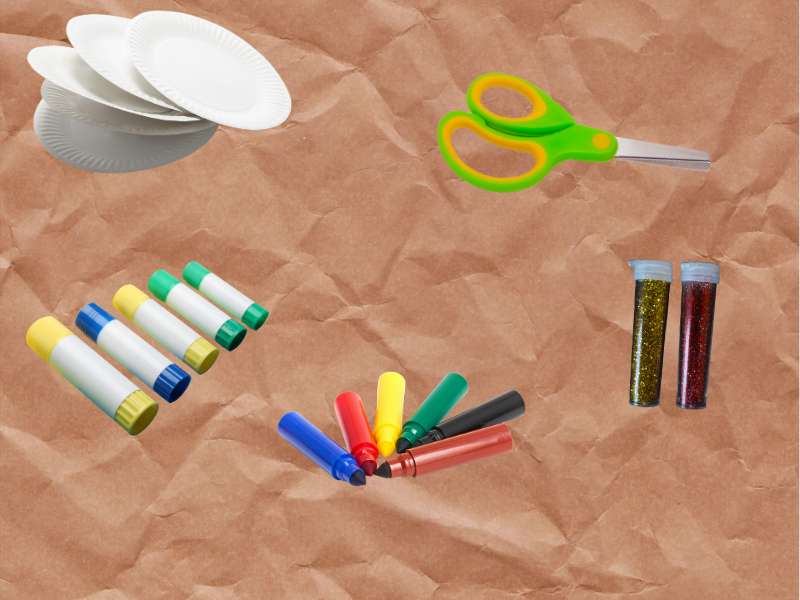 “Matériel nécessaire pour créer un ange de Noël en assiette en carton.”