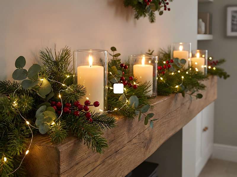 lumière indirecte dans un salon décoré de Noël avec ambiance chaleureuse