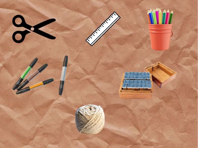 Matériel pour créer un marque-place de Noël en papier éco-responsable