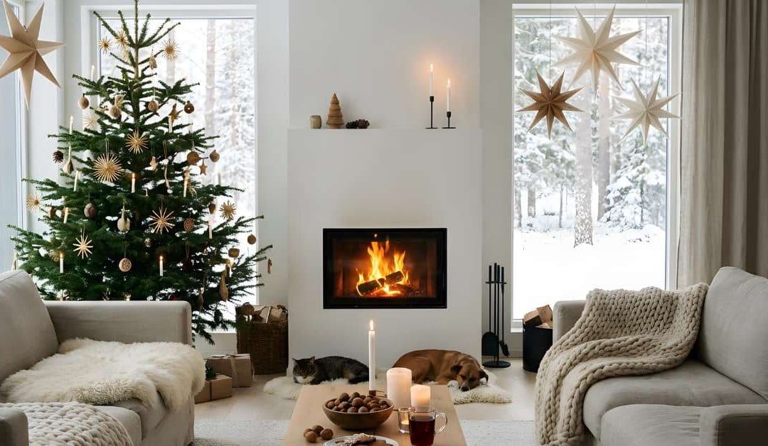 sapin de Noël minimaliste décoré dans des tons naturels