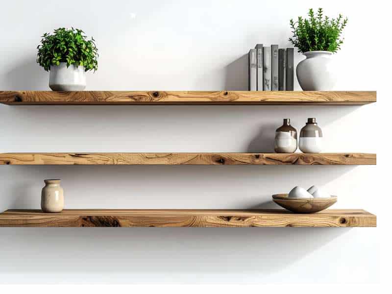 Mur d’entrée avec patères murales et étagères décoratives