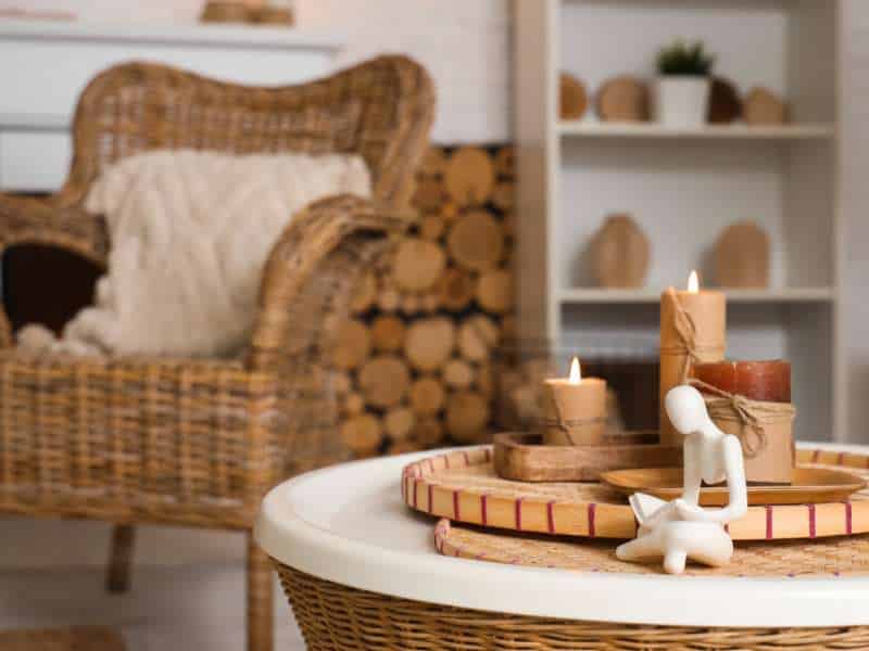 matières naturelles coin lecture bois textile<br />
