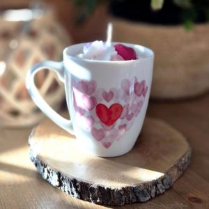 Bougie Gourmande Mug Grand Cœur 300g – Framboise Litchi