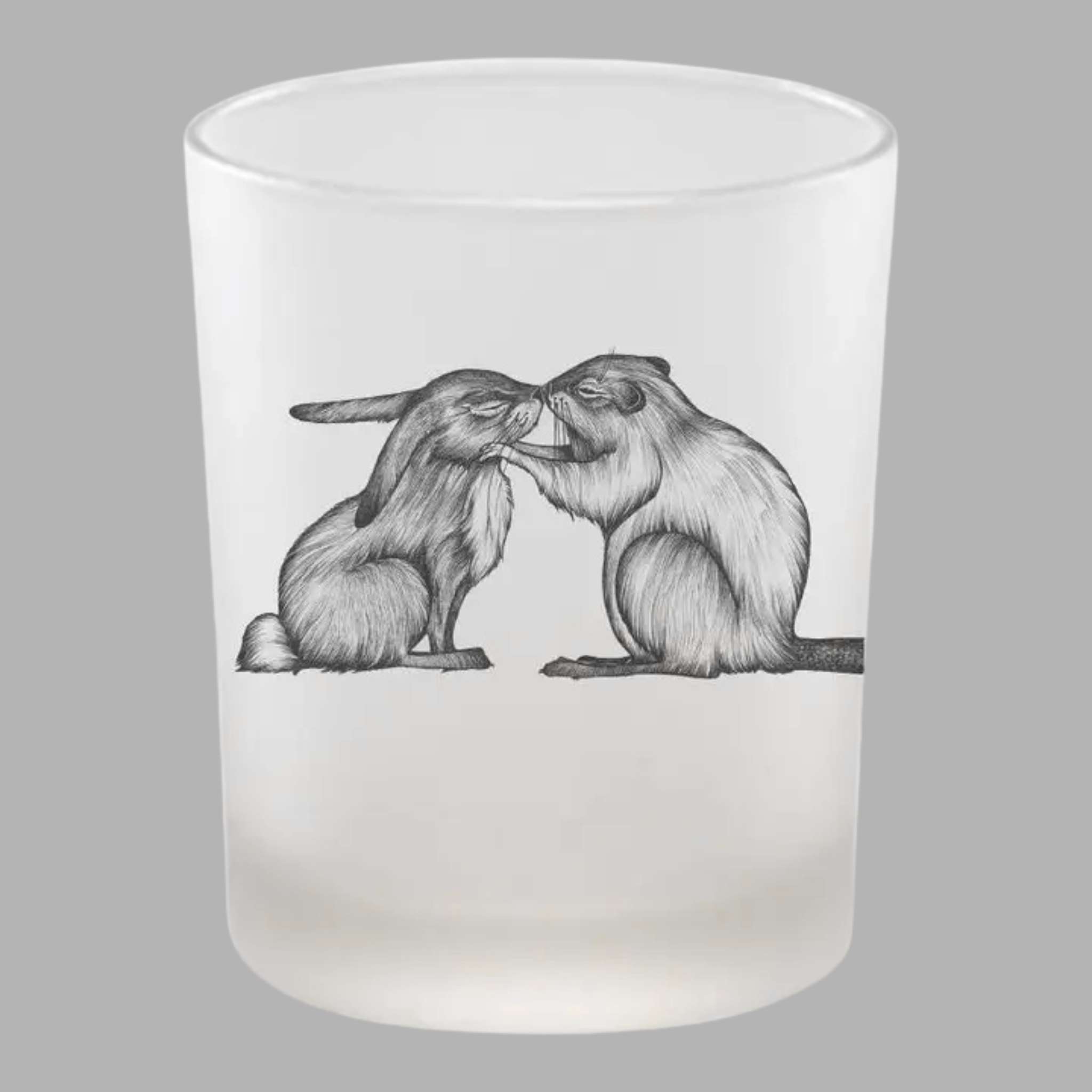 photophore en verre dépoli lapin et castor